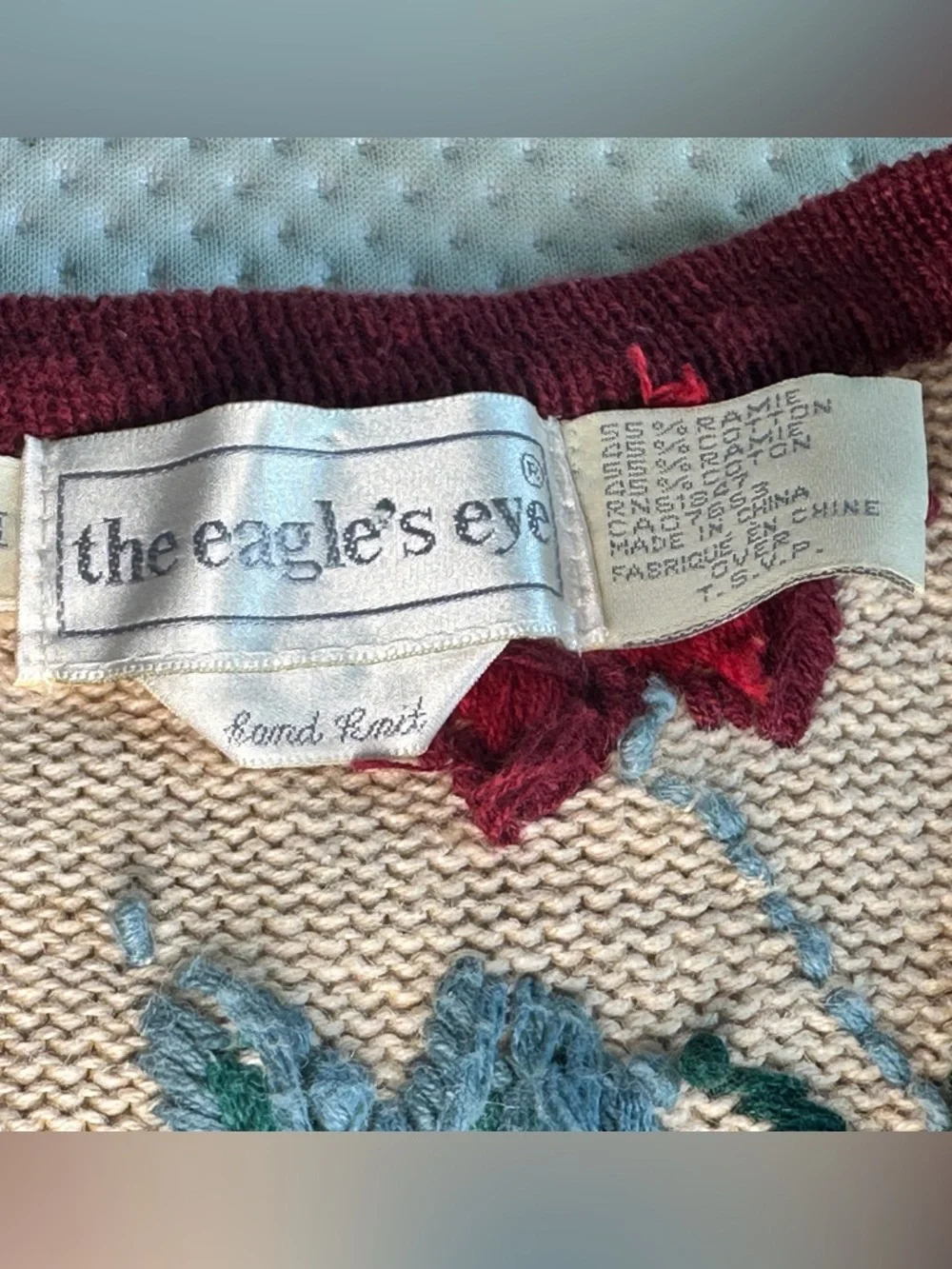 Vintage 90s The Eagle’s Eye Hand Knit Floral Embroidered Sweater Vest - Picture 4 of 10